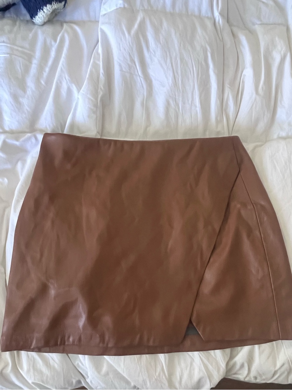 Alice + Olivia Brown Faux Leather Asymmetrical Mini Skirt